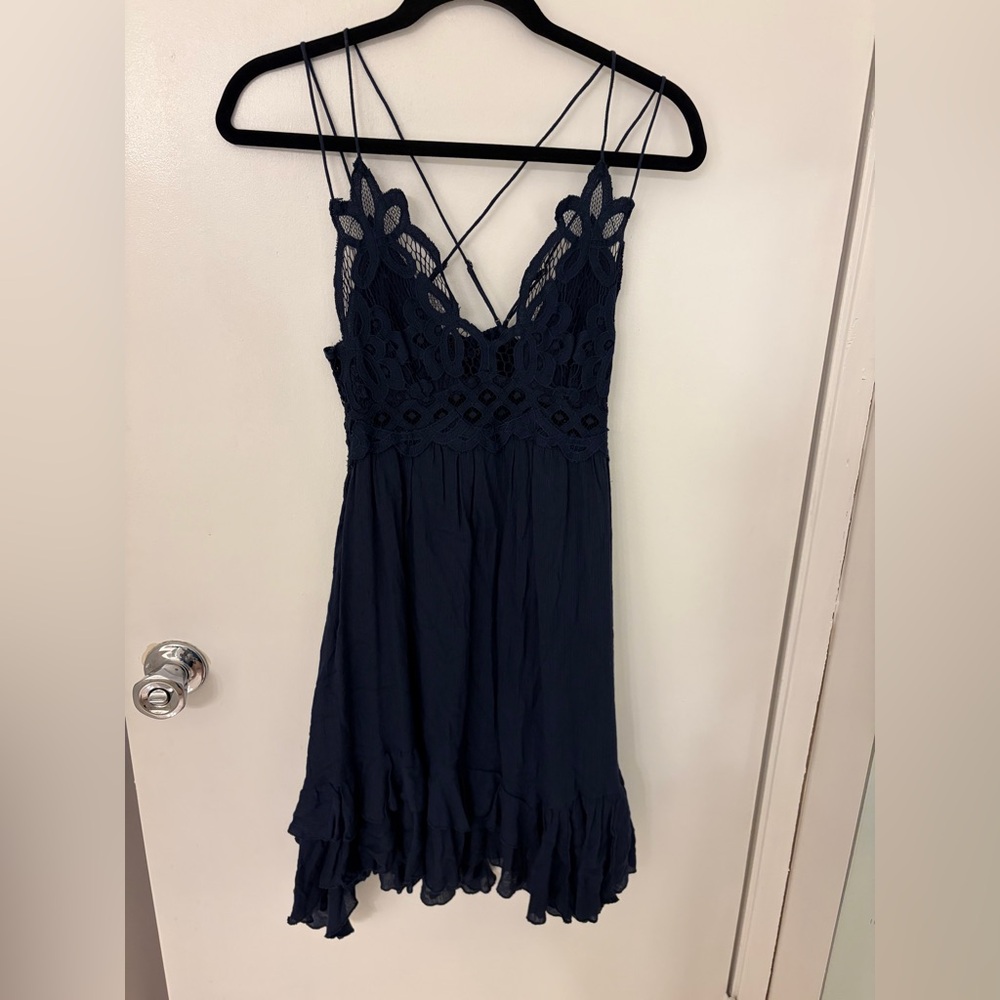 Free people Women's Navy Lace-Trim dress